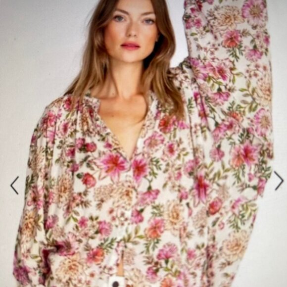 JOHNNY WAS "Isla" Jade Pink & Cream Blouse XS: NWOT!! (Runs VERY LARGE: P2P: 32" - Picture 4 of 10